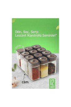 Cam Tuzluk Baharatlık – 360° Döner Kapaklı | 3 Delik Tipiyle Ayarlanabilir Akış  12 ADET
