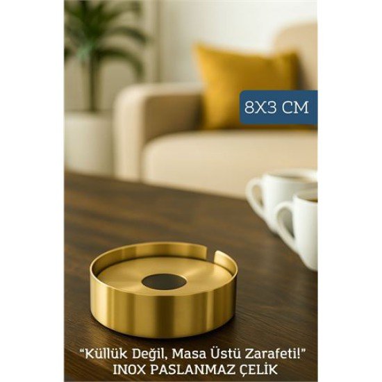 Gold Inox 1 MM Scotch Çelik Küllük – 8 cm x 3 cm | Modern, Hijyenik ve Dayanıklı Tasarım