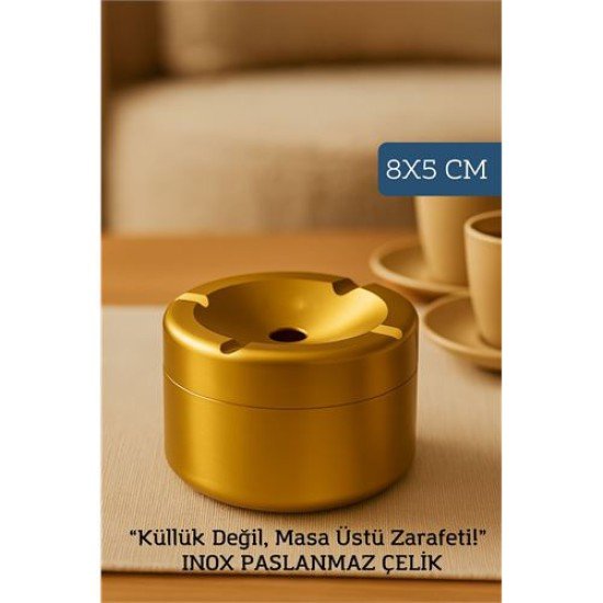 Inox Gold Paslanmaz Çelik Küllük – 8x 5 cm | Modern, Hijyenik ve Dayanıklı Tasarım