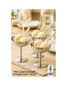 4 lü Gümüş Inox Çelik Ayaklı Dondurma ve Sunum Kasesi – Tatlı, Lokum ve Sunum Kabı