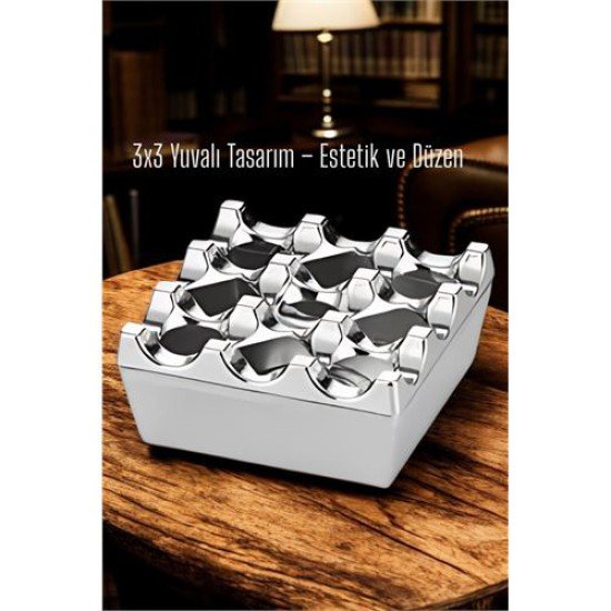 Metal Döküm Küllük – 3x3 Yuvalı, Krom , Modern ve Ağırlıklı Tasarım 7 Metal Döküm Küllük – 3x3 Yuvalı, Krom , Modern ve Ağırlıklı Tasarım 7