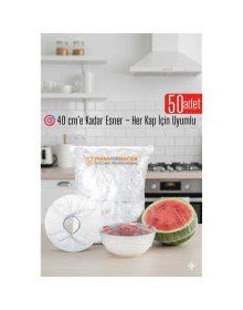 50'li Tabak Bonesi - 40 cm Esnek Streç Kapak Seti, Gıda Bonesi Koruma İçin