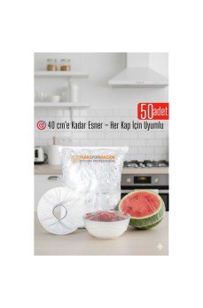 50'li Tabak Bonesi - 40 cm Esnek Streç Kapak Seti, Gıda Bonesi Koruma İçin