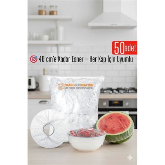 50'li Tabak Bonesi - 40 cm Esnek Streç Kapak Seti, Gıda Bonesi Koruma İçin