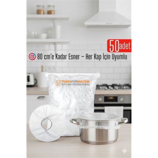 50'li Tencere Bonesi - 80 cm Esnek Streç Kapak Seti, Gıda Koruma İçin