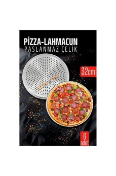 6 lı  Paslanmaz Çelik Pizza-Lahmacun Tepsisi – Delikli Tasarım ile Mükemmel Pişirme  32 cm