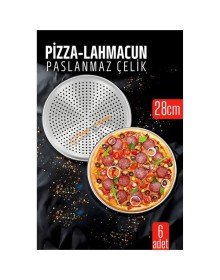 6 lı  Paslanmaz Çelik Pizza-Lahmacun Tepsisi – Delikli Tasarım ile Mükemmel Pişirme  28 cm