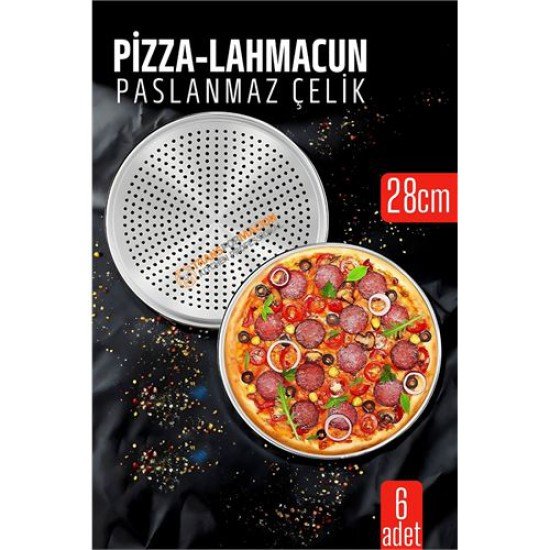 6 lı Paslanmaz Çelik Pizza-Lahmacun Tepsisi – Delikli Tasarım ile Mükemmel Pişirme 28 cm 6 lı Paslanmaz Çelik Pizza-Lahmacun Tepsisi – Delikli Tasarım ile Mükemmel Pişirme 28 cm