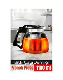 Süzgeçli French Press Cam Demlik 1100 Ml Bitki Çayı Demliği