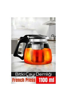 Süzgeçli French Press Cam Demlik 1100 Ml Bitki Çayı Demliği