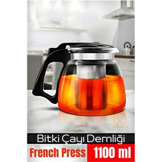 Süzgeçli French Press Cam Demlik 1100 Ml Bitki Çayı Demliği Süzgeçli French Press Cam Demlik 1100 Ml Bitki Çayı Demliği