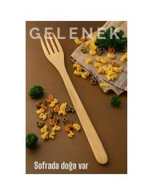 Doğal Gürgen Ağacı Servis Çatalı – 25 cm, El Yapımı Ahşap Mutfak Gereci