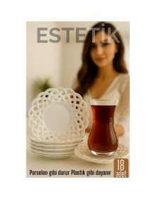 Porselen Görünümlü Plastik Çay Tabağı – 18'lı Set, Hafif, Şık ve Kırılmaz Tasarım