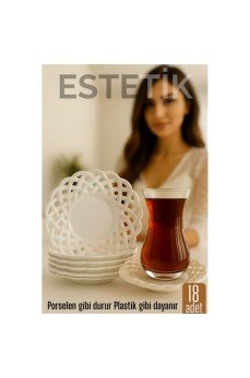 Porselen Görünümlü Plastik Çay Tabağı – 18'lı Set, Hafif, Şık ve Kırılmaz Tasarım