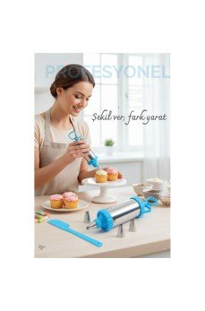 Krema Sıkma Pompası Paslanmaz Çelik – 3 Uçlu, 20 cm, Parti ve Pasta Dekorları İçin Profesyonel Yardımcı