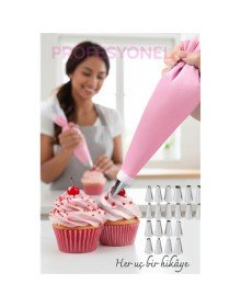 20 Uçlu Pasta Süsleme Seti – 2 Krema Torbası, Paslanmaz Uçlar, Profesyonel ve Ev Kullanımı İçin