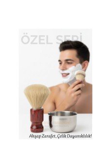 Klasik Tıraş Seti – Ahşap Saplı Fırça & 304 Paslanmaz Çelik Tıraş Tası