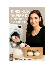 3’lü Kurutma Makina Topu – Merinos Yün Kurutma Topları Doğal Yumuşatıcı, Kırışık Önleyici, Enerji Tasarruflu