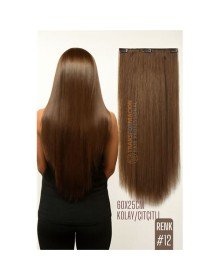 Doğal Görünümlü Düz Siyah Sentetik Kaynak Saç – RENK KOD:#12  Kolay Tak Çıkar, Işıltılı Etki!