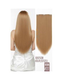 Doğal Görünümlü Düz Siyah Sentetik Kaynak Saç – RENK KOD:#27  Kolay Tak Çıkar, Işıltılı Etki!