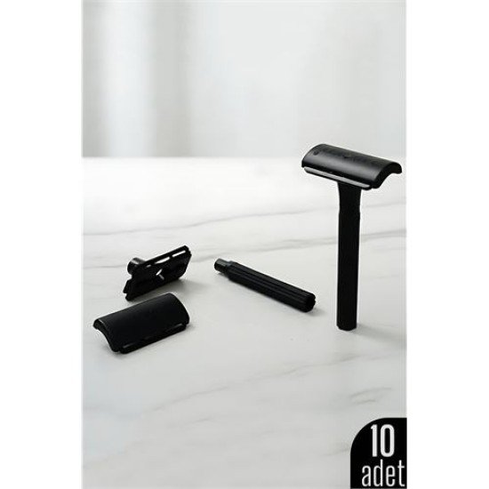 10'lu Şık Siyah Plastik Tıraş Aleti – Manuel Tıraş Bıçağı  , Ergonomik Saplı