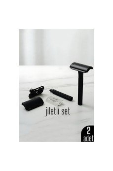2'li Şık Siyah Plastik Tıraş Aleti – Manuel Tıraş Bıçağı  , Jiletli Ergonomik Saplı