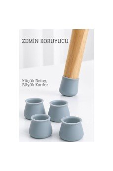 Silikonlu Sandalye Ayak Koruyucu – Sessiz ve Çiziksiz Kullanım, 4’lü Set GRİ