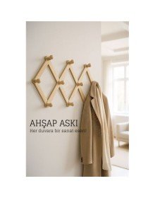 Ahşap Akordeon Duvar Askısı - Dekoratif, Çok Amaçlı, 10 Kancalı Akıllı Askılık
