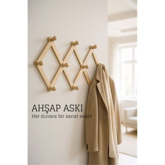 Ahşap Akordeon Duvar Askısı - Dekoratif, Çok Amaçlı, 10 Kancalı Akıllı Askılık Ahşap Akordeon Duvar Askısı - Dekoratif, Çok Amaçlı, 10 Kancalı Akıllı Askılık