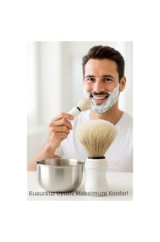 Klasik Tıraş Seti – Beyaz Saplı Fırça & 304 Paslanmaz Çelik Tıraş Tası