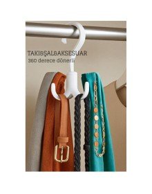 360° Dönerli Kancalı Çok Amaçlı Askı - Dolap İçi Düzenleyici Takı Askısı Şal Askısı