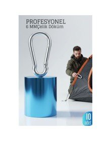 Çelik Yan Açılır 10 LU Karabina - 6 mm Kamp, Tırmanış ve Günlük Kullanım İçin Güvenli Kilit