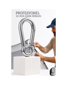 Çelik Yan Açılır 6 LI Karabina -10 mm Kamp, Tırmanış ve Günlük Kullanım İçin Güvenli Kilit