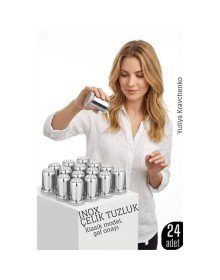 Inox Mini Tuzluk - 24 LÜ SET Paslanmaz Çelik – 6x3,5 cm Şık Sofra Yardımcısı