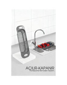 Ayarlanabilir Sürgülü Lavabo Süzgeci – Mutfak için Pratik ve Şık Tasarım GRİ