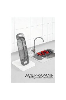Ayarlanabilir Sürgülü Lavabo Süzgeci – Mutfak için Pratik ve Şık Tasarım GRİ