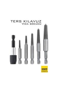 Bits Uzatmalı Ters Kılavuz 6 lı Set Saf Çelik Kırık Civata Vida Sökücü