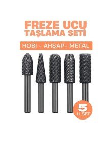 Freze Ucu Taşlama Seti Profesyonel Çelik Rotary Burr Seti  5'li Metal İşleme Uçları