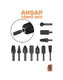 Ahşap Oyma Törpü Seti – 10'lu Matkap Ucuna Şekillendirme Takımı