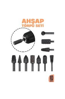 Ahşap Oyma Törpü Seti – 10'lu Matkap Ucuna Şekillendirme Takımı