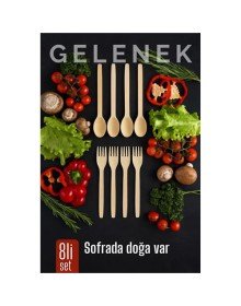 Doğal Gürgen Ağacı Kaşık & Çatal Seti – 8’li, 27 cm Kaşık / 25 cm Çatal