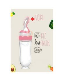 Kaşıklı Mama Silikon Biberon KIZ Bebek Besleyici