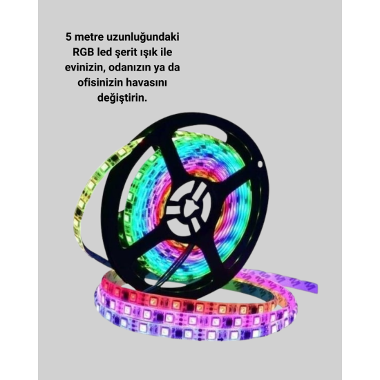 5 Metre Kumandalı RGB Şerit LED Aydınlatma 5 Metre Kumandalı RGB Şerit LED Aydınlatma