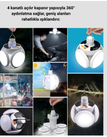 Solar ve USB Şarjlı Su Geçirmez Katlanabilir LED Lamba