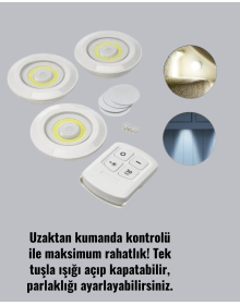 Kablosuz 3 Lü Spot Led Lamba Seti Uzaktan Kumandalı Enerji Tasarruflu Aydınlatma