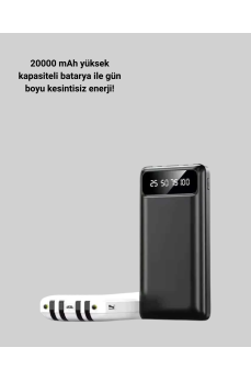 Akıllı LCD Ekranlı 20.000mAh Powerbank PD + USB + Type-C
