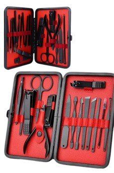 Deri Çantalı Siyah Paslanmaz Çelik 17 Parça Manikür Pedikür Seti