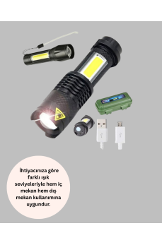 4 Modlu USB Şarjlı LED El Feneri Kamp ve Outdoor 4 Modlu USB Şarjlı LED El Feneri Kamp ve Outdoor