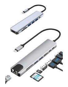 8 Port Çoklayıcı Macbook Ile Uyumlu Çoğaltıcı Type-C dönüştürücü TF SD kart