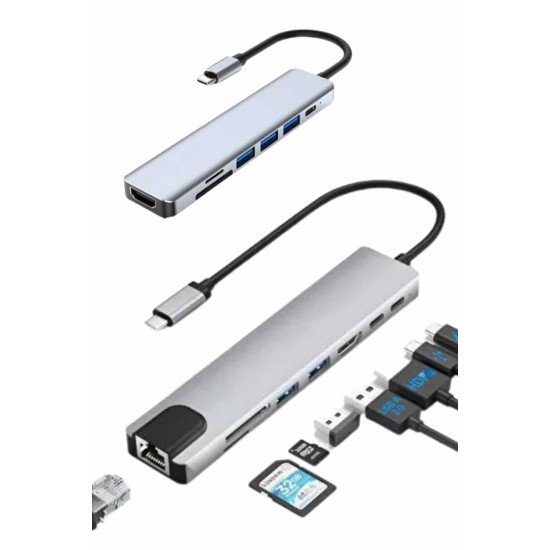 8 Port Çoklayıcı Macbook Ile Uyumlu Çoğaltıcı Type-C dönüştürücü TF SD kart 8 Port Çoklayıcı Macbook Ile Uyumlu Çoğaltıcı Type-C dönüştürücü TF SD kart